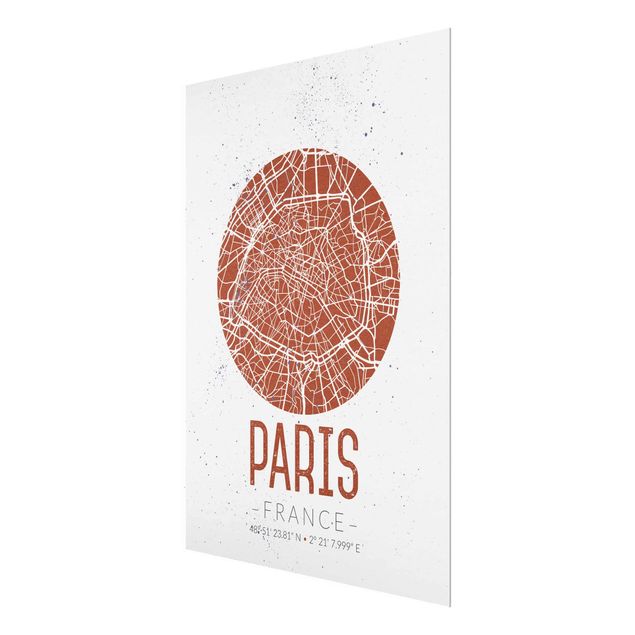 Quadros em vidro mapas City Map Paris - Retro