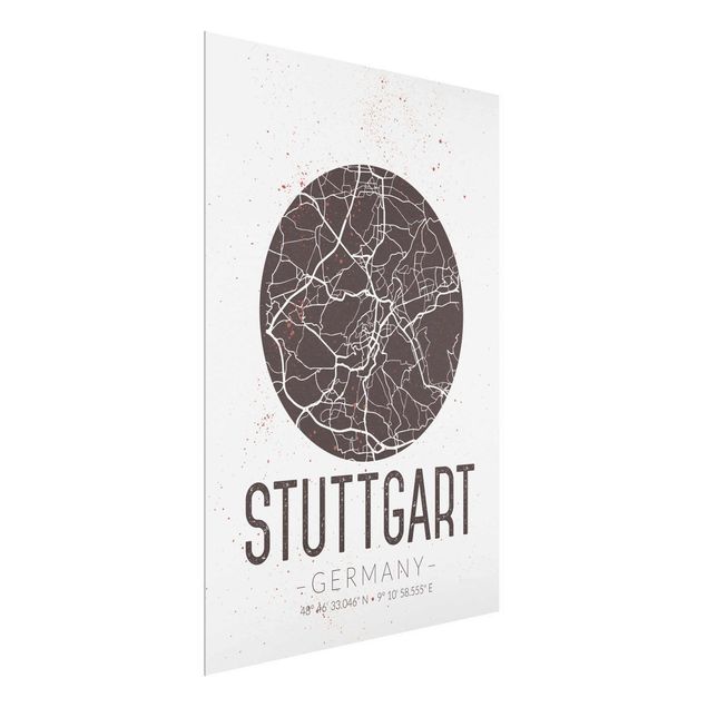 Quadros em vidro mapas Stuttgart City Map - Retro