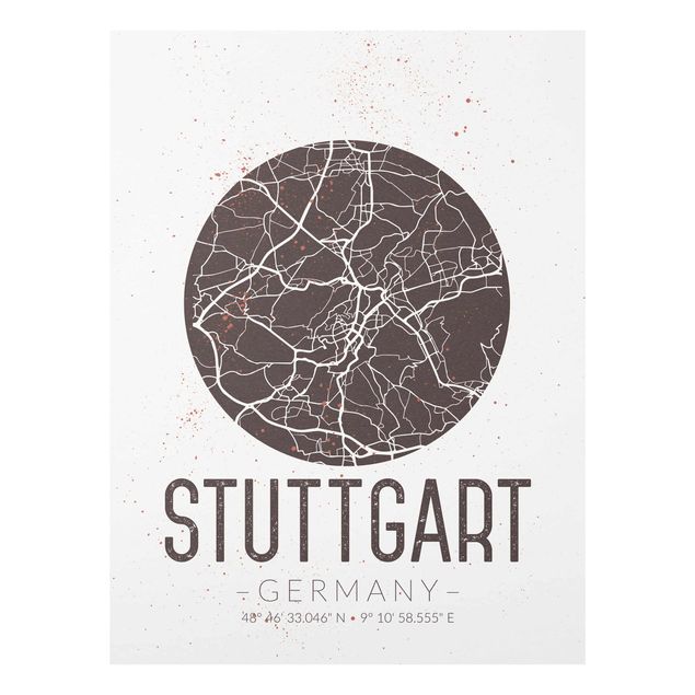 Quadros em marrom Stuttgart City Map - Retro