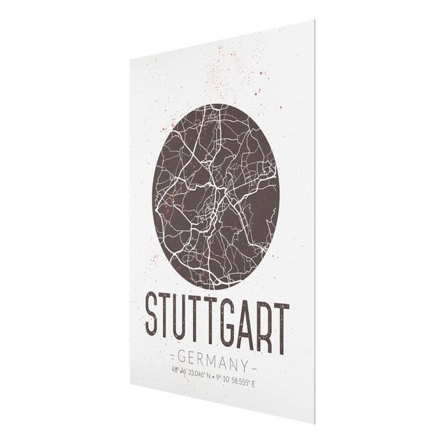 quadros em preto e branco Stuttgart City Map - Retro