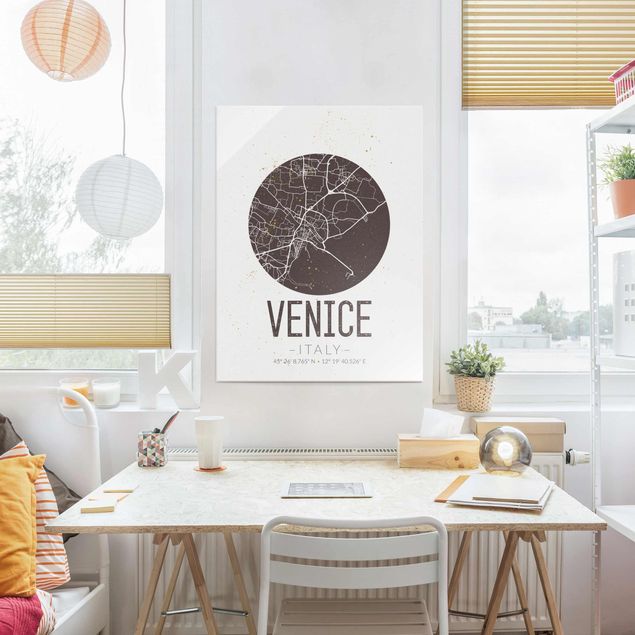 Quadros em vidro frases Venice City Map - Retro
