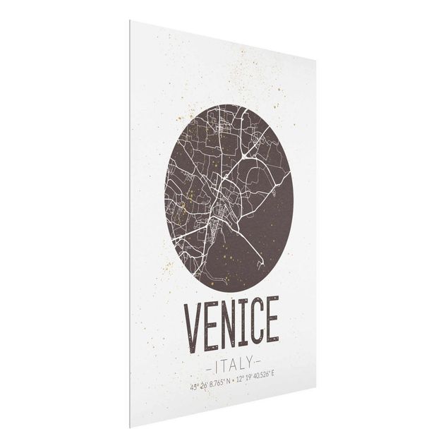 Quadros em vidro mapas Venice City Map - Retro