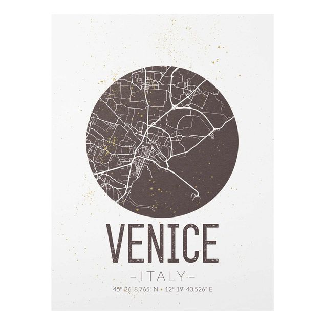 Quadros em marrom Venice City Map - Retro