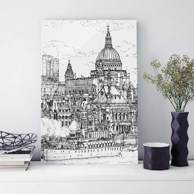 Quadros em vidro em preto e branco City Study - Dom