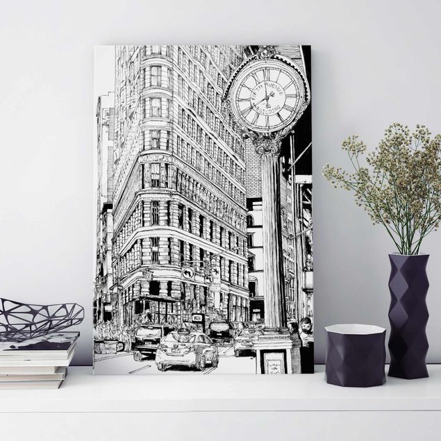 Quadros em vidro em preto e branco City Study - Flatiron Building