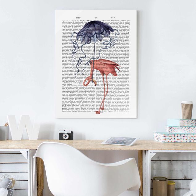 Quadros em vidro animais Animal Reading - Flamingo With Umbrella