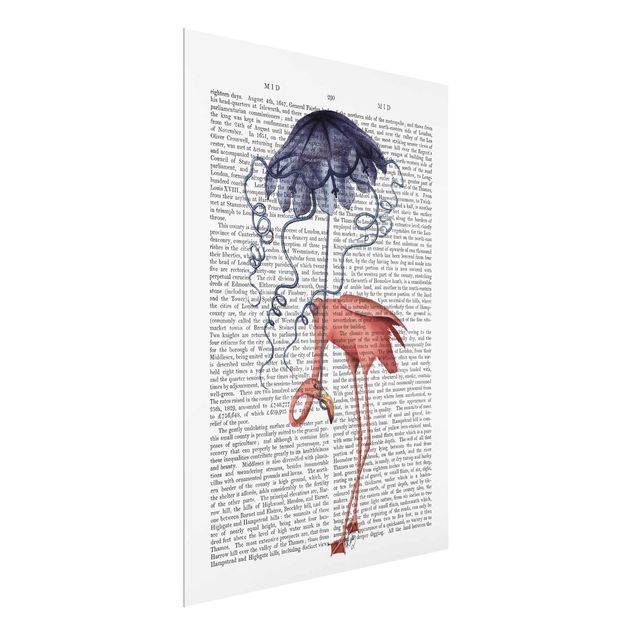 quadros com frases motivacionais Animal Reading - Flamingo With Umbrella