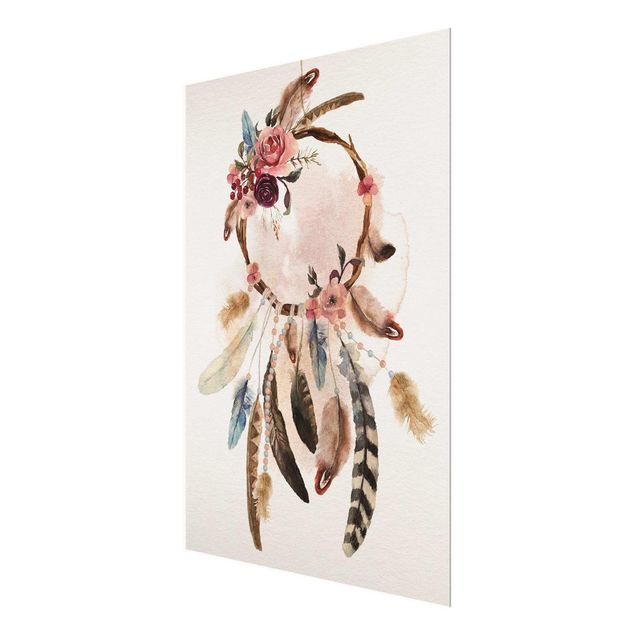 quadros para parede Dream Catcher With Roses And Feathers