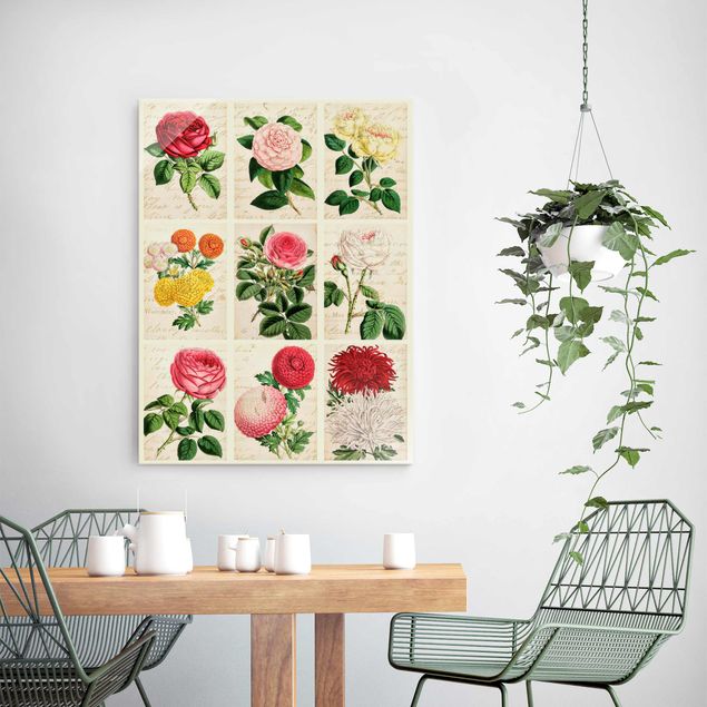 Quadros em vidro flores Vintage Floral Collage