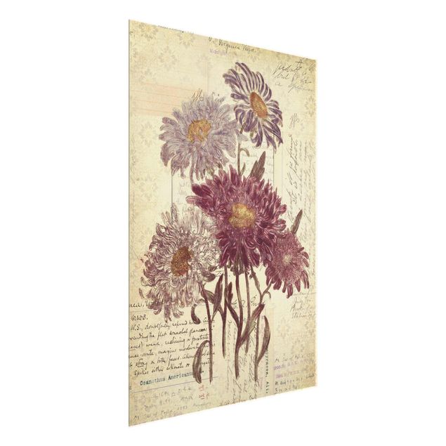 quadros de flores Vintage Flowers With Handwriting
