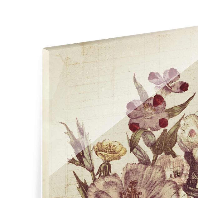 Quadros em vidro Vintage Letter Bouquet