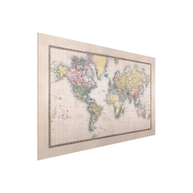 Quadros em vidro mapas Vintage World Map Around 1850