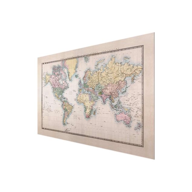 quadro em vidro Vintage World Map Around 1850