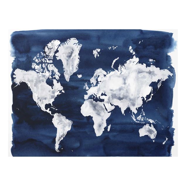quadro azul Water World Map Dark