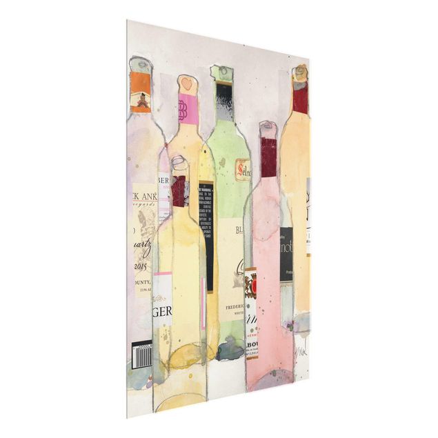quadro de vidro Wine Bottles In Watercolour I