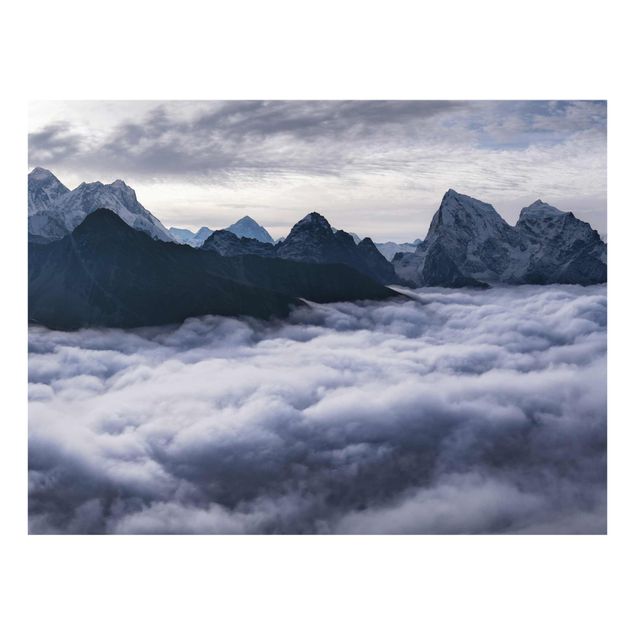 Quadros em vidro em preto e branco Sea Of ​​Clouds In The Himalayas