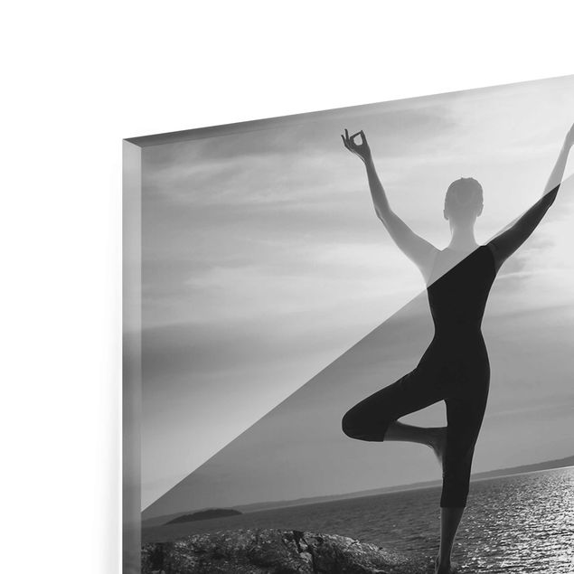 quadro de vidro Yoga white black