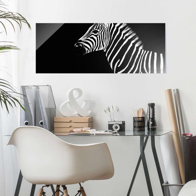 Quadros em vidro em preto e branco Zebra Safari Art