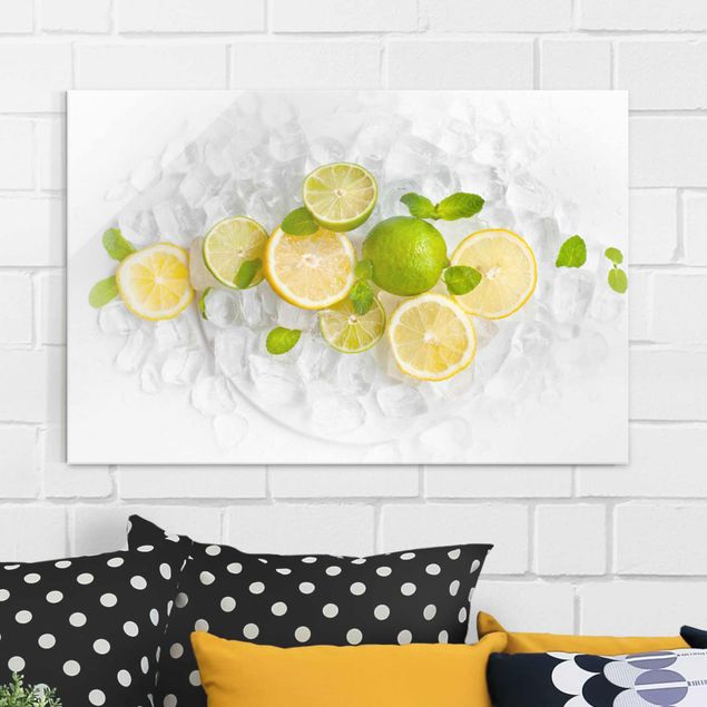 decoraçao para parede de cozinha Citrus Fruit On Ice Cubes
