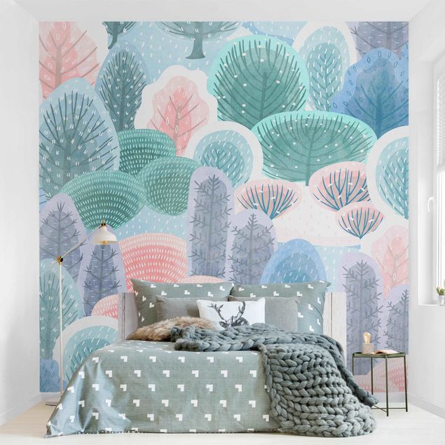 papel de parede floral happy Forest In Pastel