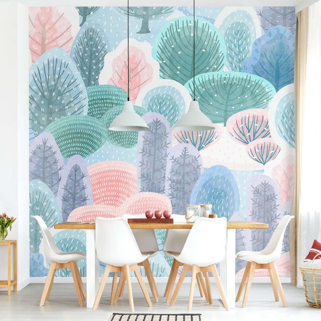 mural para parede happy Forest In Pastel