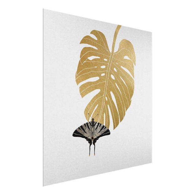 Quadros florais Golden Monstera With Butterfly