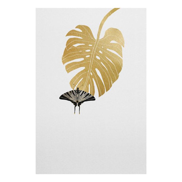 quadro com flores Golden Monstera With Butterfly