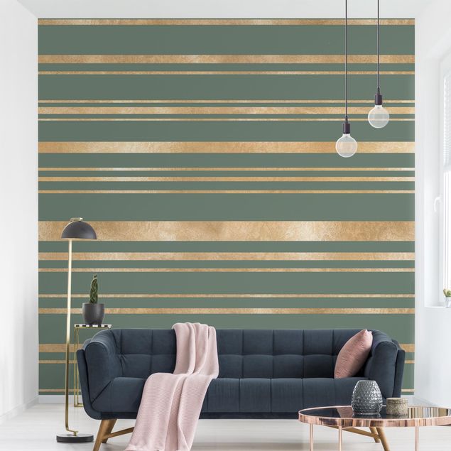 decoraçao para parede de cozinha Golden Stripes Green Backdrop