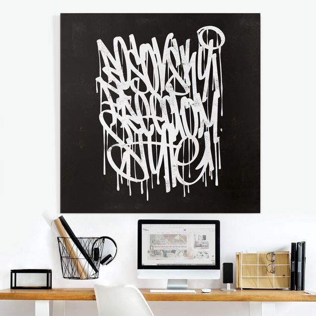 Telas decorativas em preto e branco Graffiti Art Freedom Style