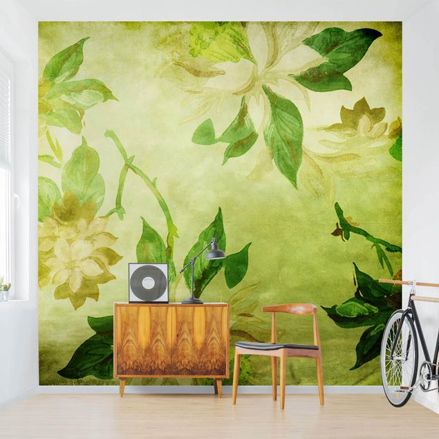 papel de parede moderno para sala Green Blossoms