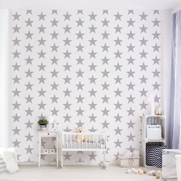 papel de parede moderno Large Grey Stars On White