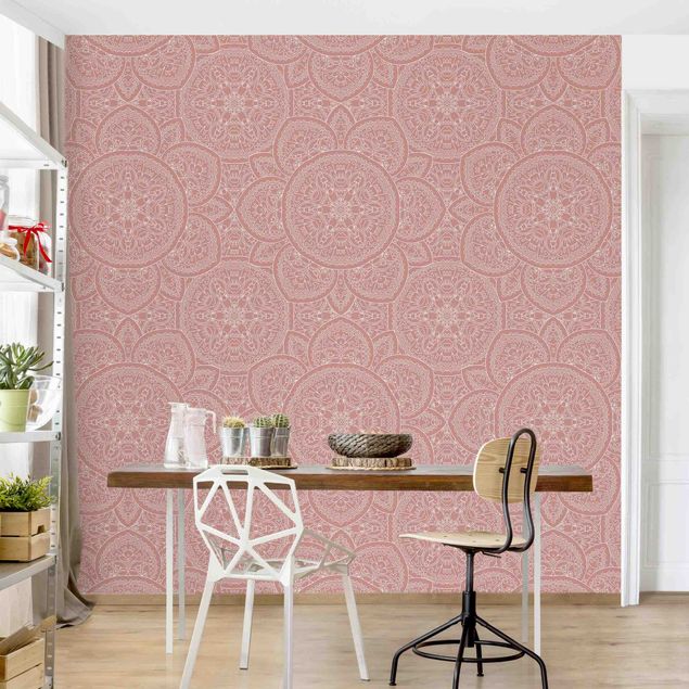 Papel de parede ornamental Large Mandala Pattern In Antique Pink