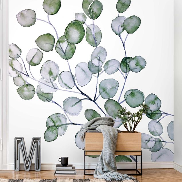 papel de parede floral Green Watercolour Eucalyptus Branch