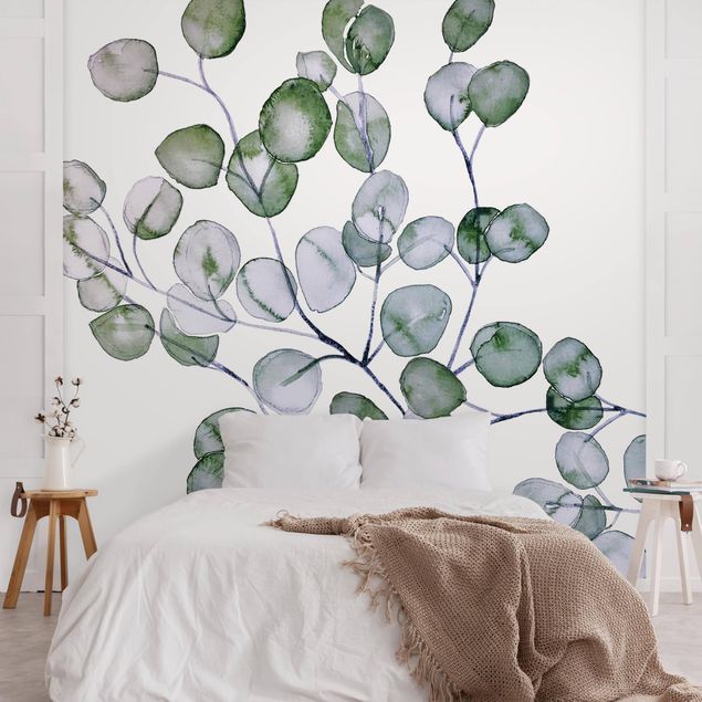 Papel de parede verde Green Watercolour Eucalyptus Branch