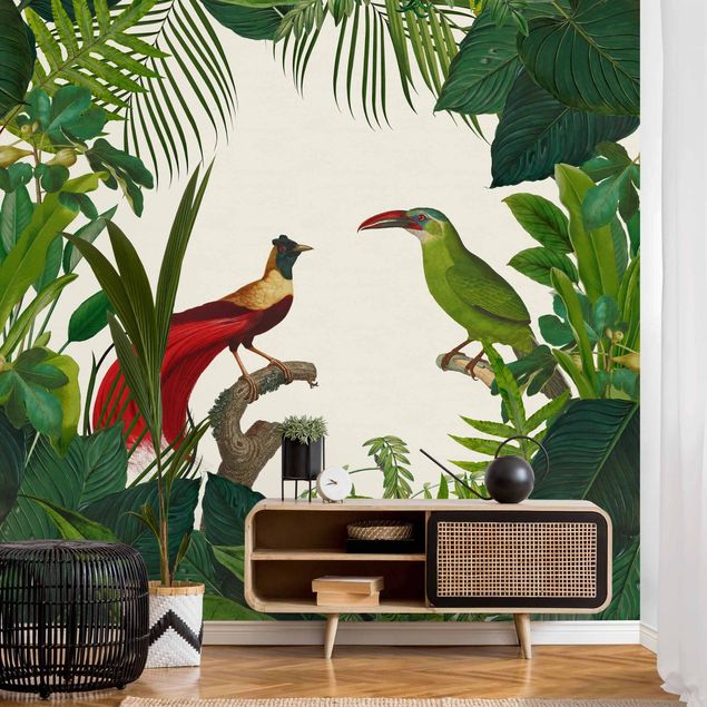 decoraçao para parede de cozinha Green Paradise With Tropical Birds