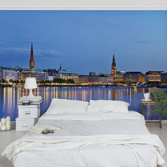 papel de parede para quarto de casal moderno Hamburg Skyline