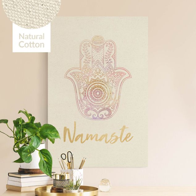 decoraçoes cozinha Hamsa Hand Illustration Namaste Gold Light Pink
