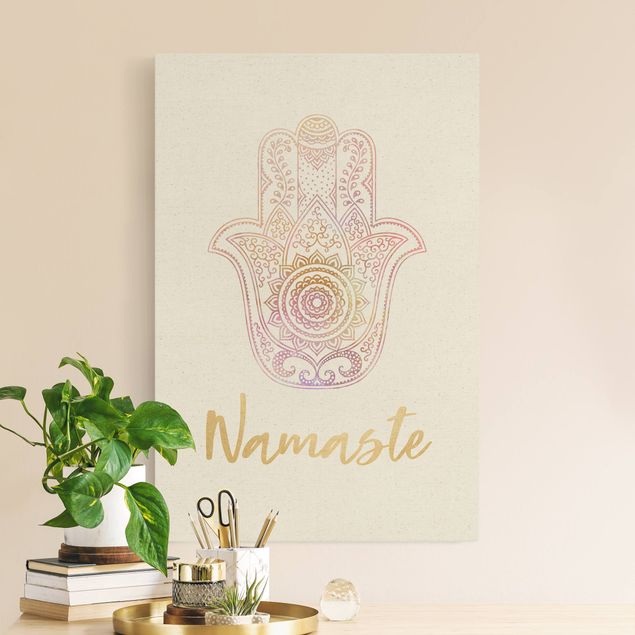 Telas decorativas frases Hamsa Hand Illustration Namaste Gold Light Pink