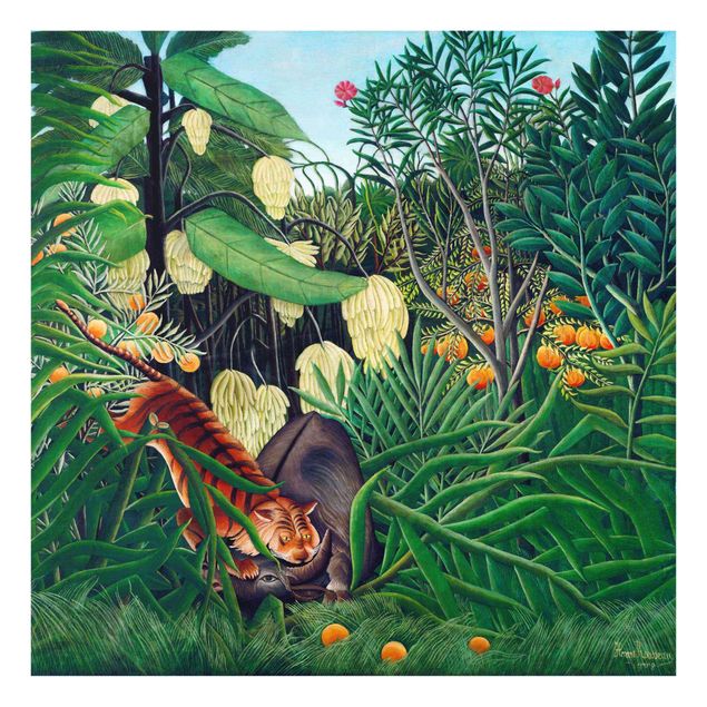 Quadros em vidro flores Henri Rousseau - Fight Between A Tiger And A Buffalo