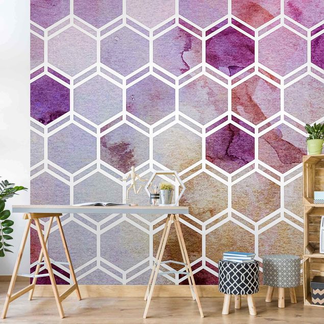 decoraçao para parede de cozinha Hexagonal Dreams Watercolour In Berry