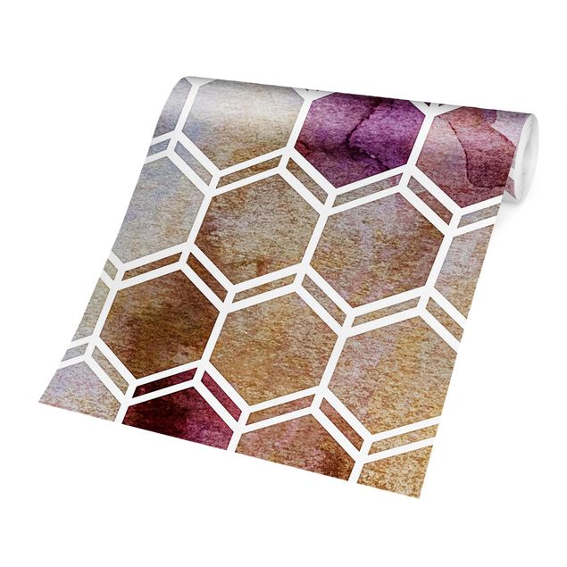 Papel de parede padrões Hexagonal Dreams Watercolour In Berry