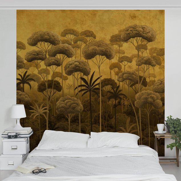 papel parede de floresta Tall Trees in the Jungle in Golden Tones