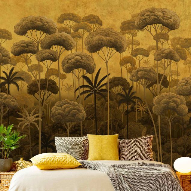 papel de parede com dourado Tall Trees in the Jungle in Golden Tones