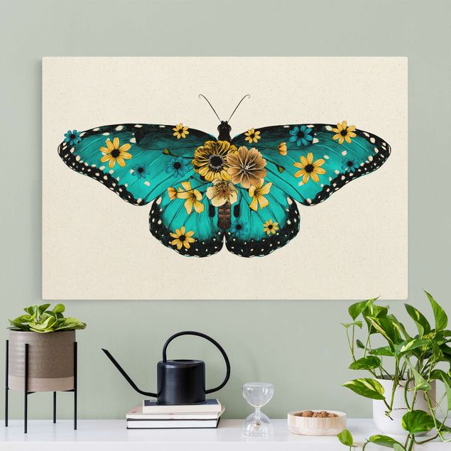 quadro de borboletas Illustration Floral Common Morpho