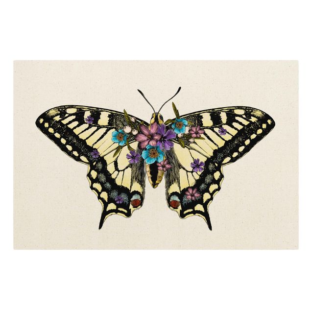 Quadros animais Illustration Floral Swallowtail