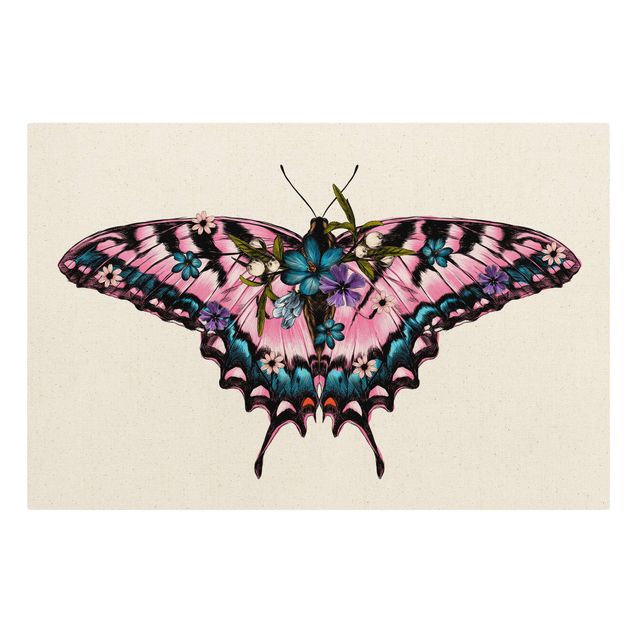 Telas decorativas animais Illustration Floral Tiger Swallowtail