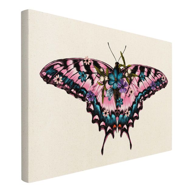 quadros decorativos para sala modernos Illustration Floral Tiger Swallowtail
