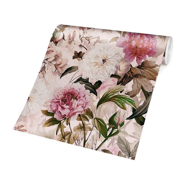 papel parede rosa Illustrated Peonies In Light Pink