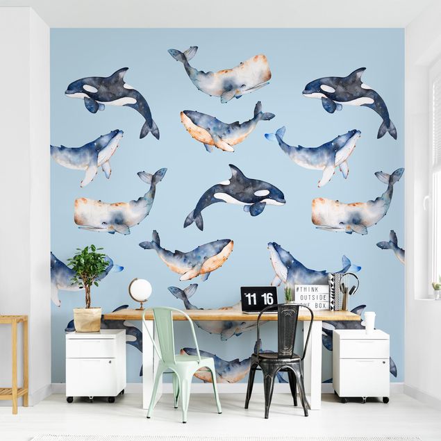 papel de parede moderno Illustrated Whale In Watercolour
