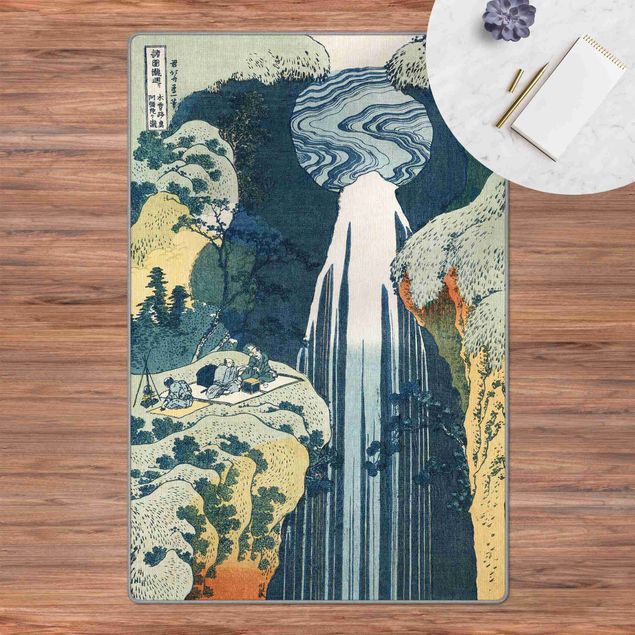 Tapete azul Katsushika Hokusai – The Waterfall Of Amida